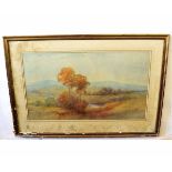 H Carter, signed watercolour, Extensive landscape, 46 x 80cms