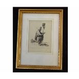 After Rembrandt, black and white etching, "The Ratcatcher", 8 x 6cms