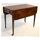 Georgian mahogany satinwood banded Pembroke table fitted with single drawer to end on tapering