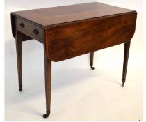 Georgian mahogany satinwood banded Pembroke table fitted with single drawer to end on tapering