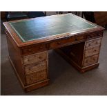 Victorian mahogany twin pedestal partner's desk with green leather and tooled insert, fitted with