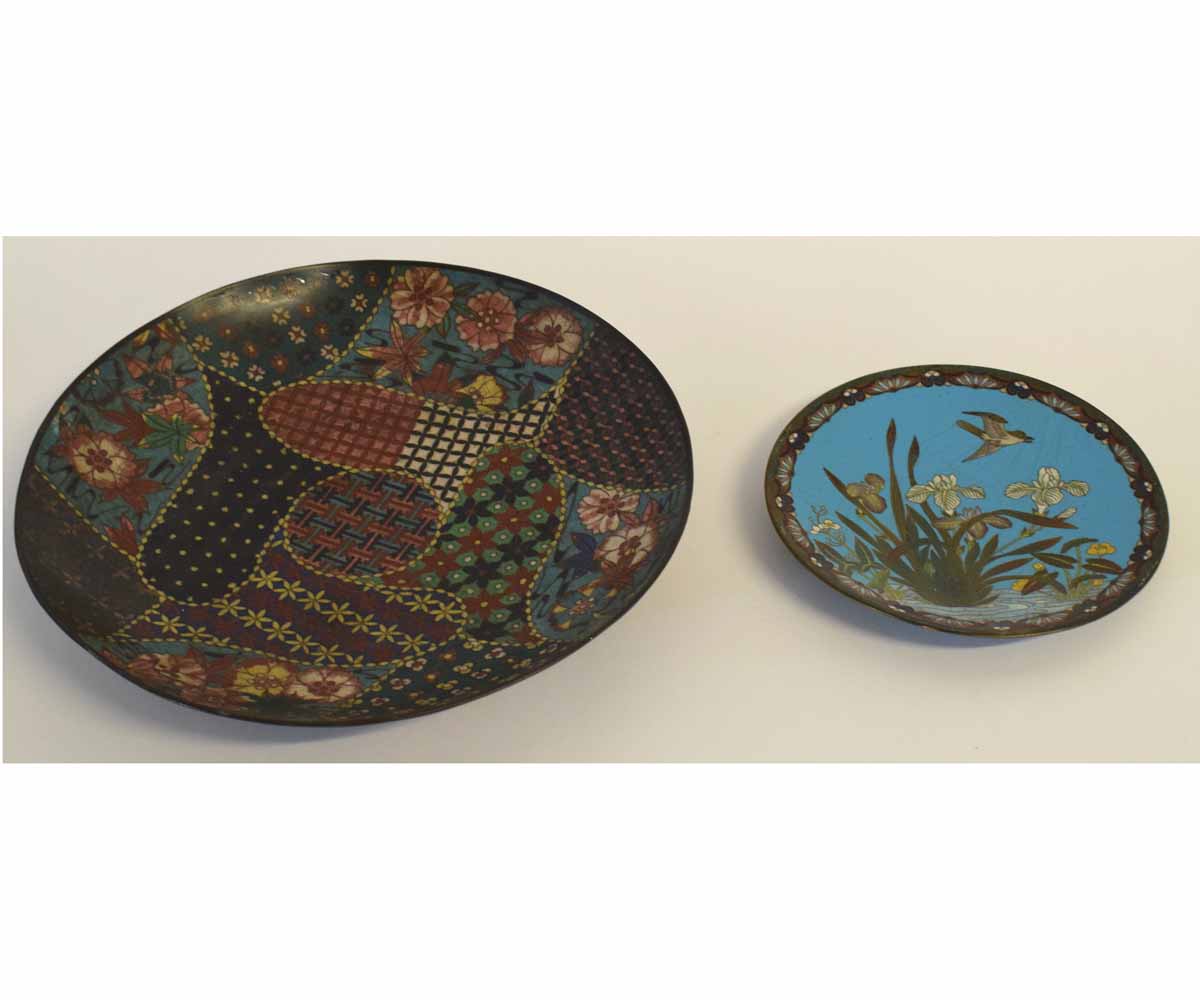 Two cloisonne dishes, the largest 30cms