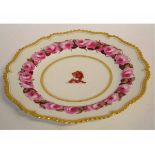 Worcester Flight Barr and Barr armorial dinner plate with rose design and armorial to the centre