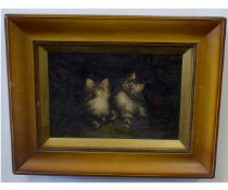 A H Glover, signed pair of oils on canvas, Cat studies, 20 x 30cms (2)