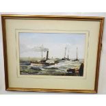 A D Beresford, signed and dated '84, oil on board, "Yarmouth Harbour with paddle steamer Yare", 25 x