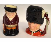 Royal Doulton Toby Jug of The Huntsman and character jug of The Guardsman