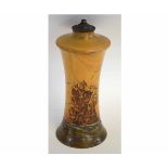 Hand painted wooden lamp base, signed to base and underneath Yardley Studio, England, painted with