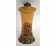 Hand painted wooden lamp base, signed to base and underneath Yardley Studio, England, painted with