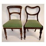 Set of 4 19th century mahogany bar back dining chairs with green upholstered seats and turned