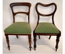 Set of 4 19th century mahogany bar back dining chairs with green upholstered seats and turned