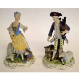 Pair of late 19th/early 20th century Continental porcelain models of a bagpiper and shepherdess, the