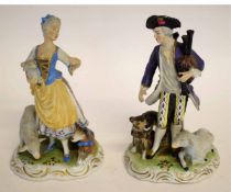 Pair of late 19th/early 20th century Continental porcelain models of a bagpiper and shepherdess, the