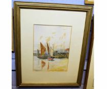 William Marjoram, signed and dated 1889, watercolour, Fishing boats off a harbour, 35 x 25cms