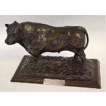 Bronzed or resin model of a prize bull, the plaque to the front entitled "Randolph, British White