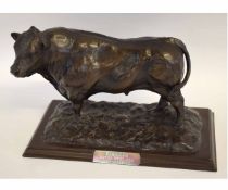 Bronzed or resin model of a prize bull, the plaque to the front entitled "Randolph, British White