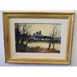 Ian Houston, signed mixed media on board, "Ely in Winter", 20 x 30cms