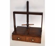 Late 19th century mahogany table press, fitted with two drawers and banded inlay, 40cms long