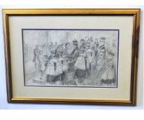 Brian De Grineau, signed pencil drawing, inscribed Westminster Abbey, 22 x 36cms