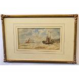 19th century English School, watercolour, (bears signature T S Robbins), Harbour scene with