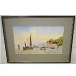 Edward Pearce, signed watercolour, Pin Mill, 30 x 52cms