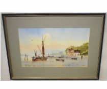 Edward Pearce, signed watercolour, Pin Mill, 30 x 52cms