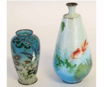 Two cloisonne vases, the largest decorated with goldfish, 18cms high