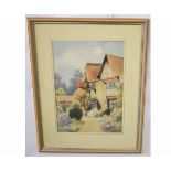 Herbert George, signed pair of watercolours, Continental scene and cottage, 35 x 24cms (2)