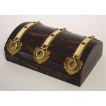 Box with banded decoration in brass and bone, the interior containing two sets of cards, 20cms long