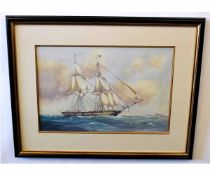 Percy Dalton, signed pair of watercolours, Two masted vessels at sea, 29 x 43cms (2)