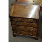 Small proportioned Georgian mahogany drop fronted bureau fitted with four full width drawers with