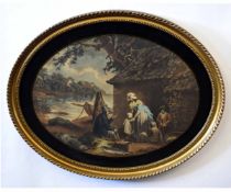 After G Morland, pair of antique stipple engravings, Rustic scenes, 37 x 49cms, oval (2)