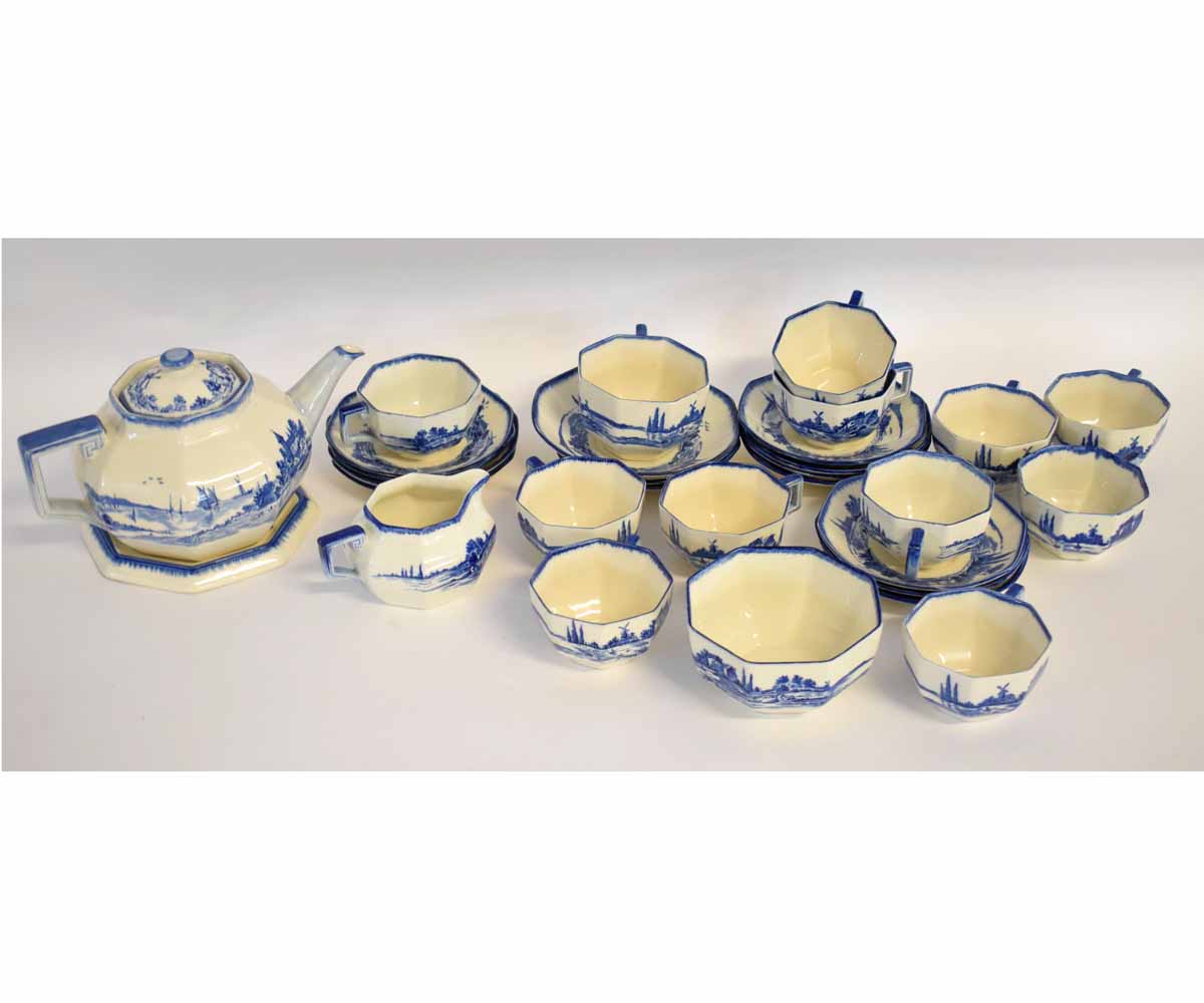 Group of Royal Doulton Norfolk tea wares comprising tea pot and stand, 12 octagonal tea cups and