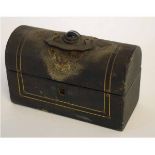 Late 19th century velvet lined casket with three small glass inkwells or decanters to interior,