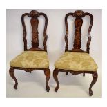 18th century style set of 8 Dutch inlaid splat back dining chairs with floral upholstered seats