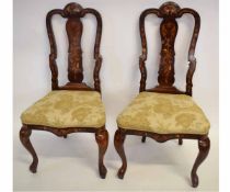 18th century style set of 8 Dutch inlaid splat back dining chairs with floral upholstered seats