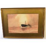 William Henry Pearson, signed watercolour, Ship at Sea, 32 x 50cms