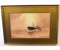 William Henry Pearson, signed watercolour, Ship at Sea, 32 x 50cms