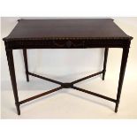 Good quality mahogany Irish silver table of rectangular form with carved frieze on tapering square