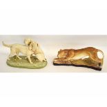 1930s model of a tiger together with a Royal Dux model of two dogs, tiger 40cms long