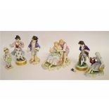 Group of six Continental porcelain figures modelled as children in various poses together with a