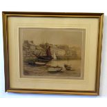 Henry G Walker, signed in pencil to margin, coloured etching, Harbour scene, 20 x 25cms