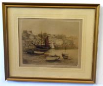 Henry G Walker, signed in pencil to margin, coloured etching, Harbour scene, 20 x 25cms