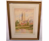 J Cox, signed watercolour, Cathedral, 37 x 26cms