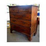 Georgian mahogany two over three full width drawer chest with brass swan neck handles, raised on