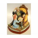 Large Capo di Monte style group of grandfather and young girl with reading book, 40cms high