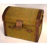 Good quality vintage canvas and leather mounted dome top trunk by R Hovenden & Sons of London with a