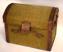 Good quality vintage canvas and leather mounted dome top trunk by R Hovenden & Sons of London with a