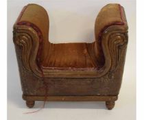 Good quality mahogany upholstered stool or seat raised on bun feet, 53cms wide x 44cms tall