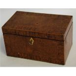 Georgian maple wood and walnut inlaid tea caddy with green plush lined interior and ivory