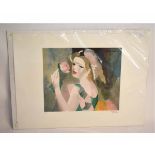 After Marie Laurencin, limited edition coloured print (7/295), Portrait of a lady holding a rose, 37